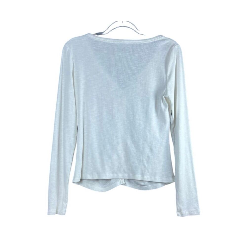 Gap Cream Ribbed V Neck Henley Long Sleeve Top Button Front Size M - Picture 3 of 4